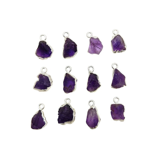 Handcrafted Amethyst Pendant Natural Raw Stone with Silver Edge for Energy & Spiritual Jewelry- Selling Per Piece