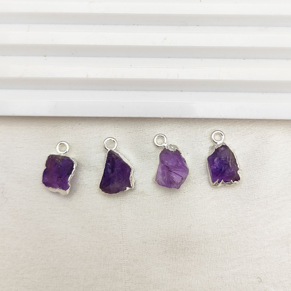 Handcrafted Amethyst Pendant Natural Raw Stone with Silver Edge for Energy & Spiritual Jewelry- Selling Per Piece