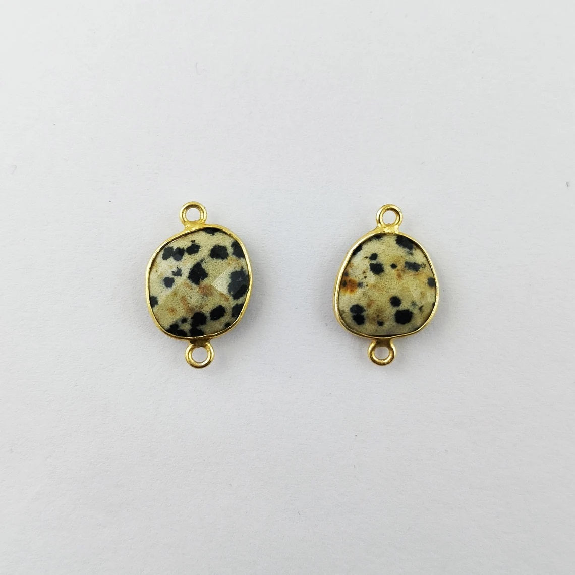 Dalmatian Jasper Gemstone Connector, 12–15mm Free Form Bezel Set Stone for Handmade Jewelry Creations- Selling Per Piece