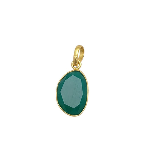 Handcrafted Emerald Gemstone Pendant Uneven Shape Gold/Silver Plated Necklace Charm