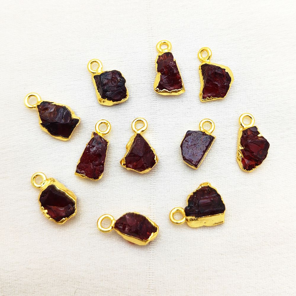 Handcrafted Garnet Birthstone Pendant Raw Crystal with Gold Electroplated Healing & Energy Jewelry- Selling Per Piece