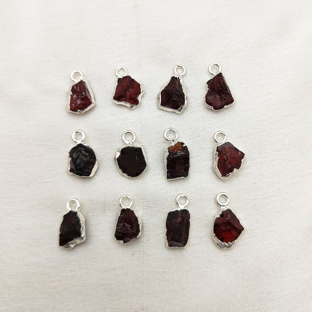 Handcrafted Garnet Birthstone Pendant Raw Crystal with Silver Electroplated Healing & Energy Jewelry- Selling Per Piece