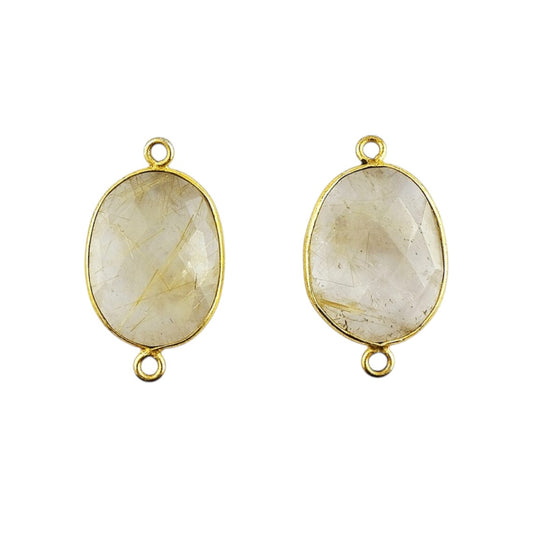 12–15mm Golden Rutile Quartz Free Form Bezel Connector, Gold Plated Natural Crystal Charm for Handmade Jewelry- Selling Per Piece