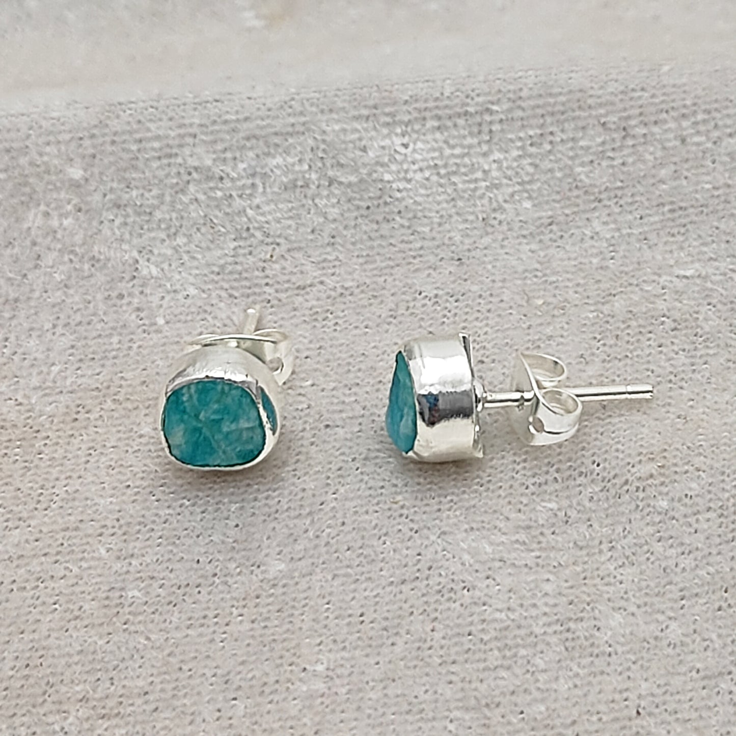 Handcrafted Raw Amazonite Stud Earrings Natural Uncut Gemstone Minimalist Jewelry for Her- Selling Per Pair