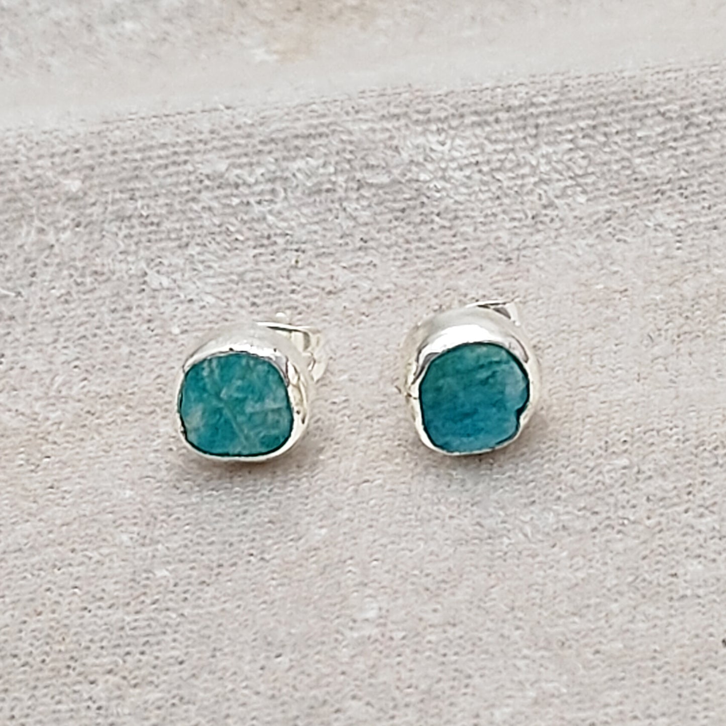 Handcrafted Raw Amazonite Stud Earrings Natural Uncut Gemstone Minimalist Jewelry for Her- Selling Per Pair