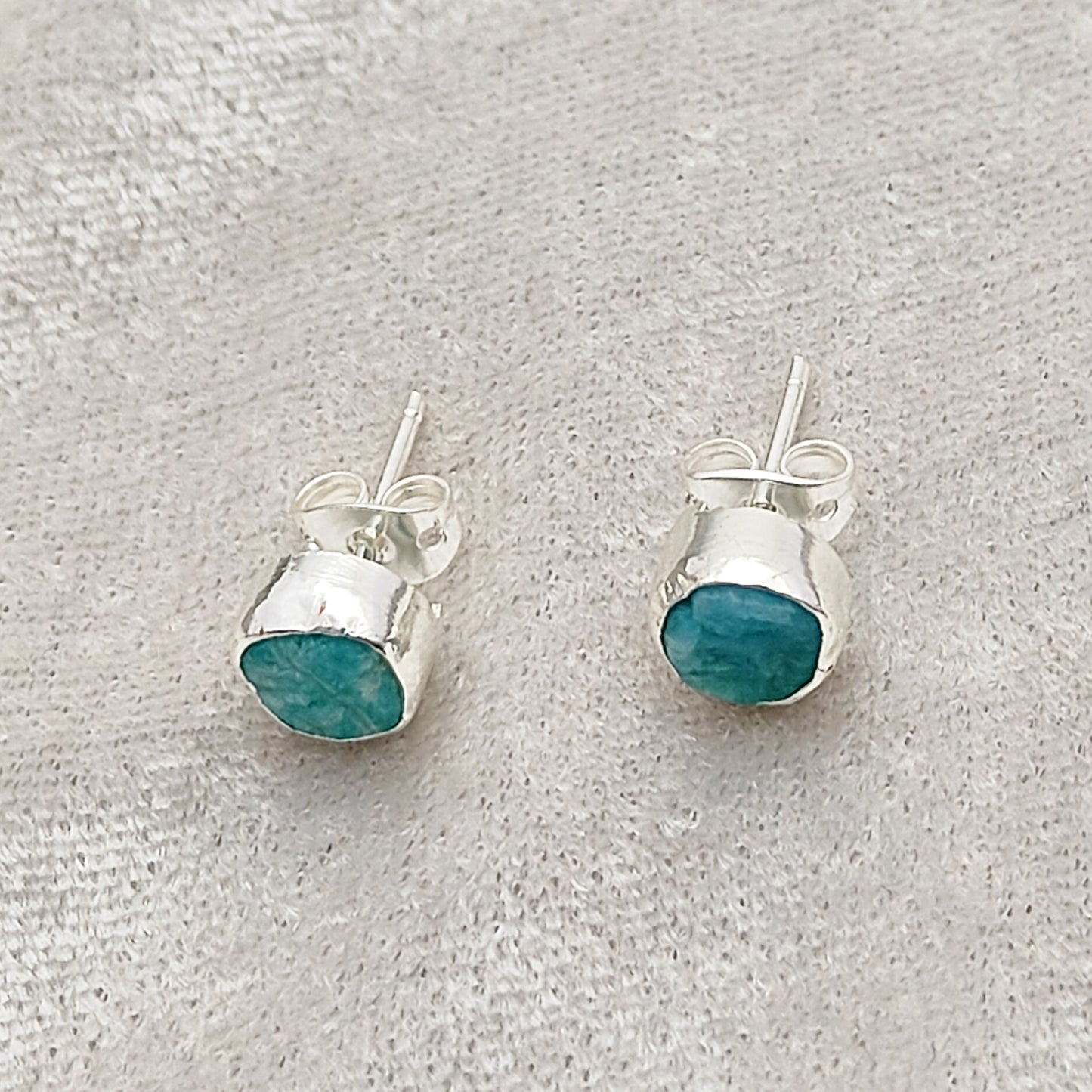 Handcrafted Raw Amazonite Stud Earrings Natural Uncut Gemstone Minimalist Jewelry for Her- Selling Per Pair
