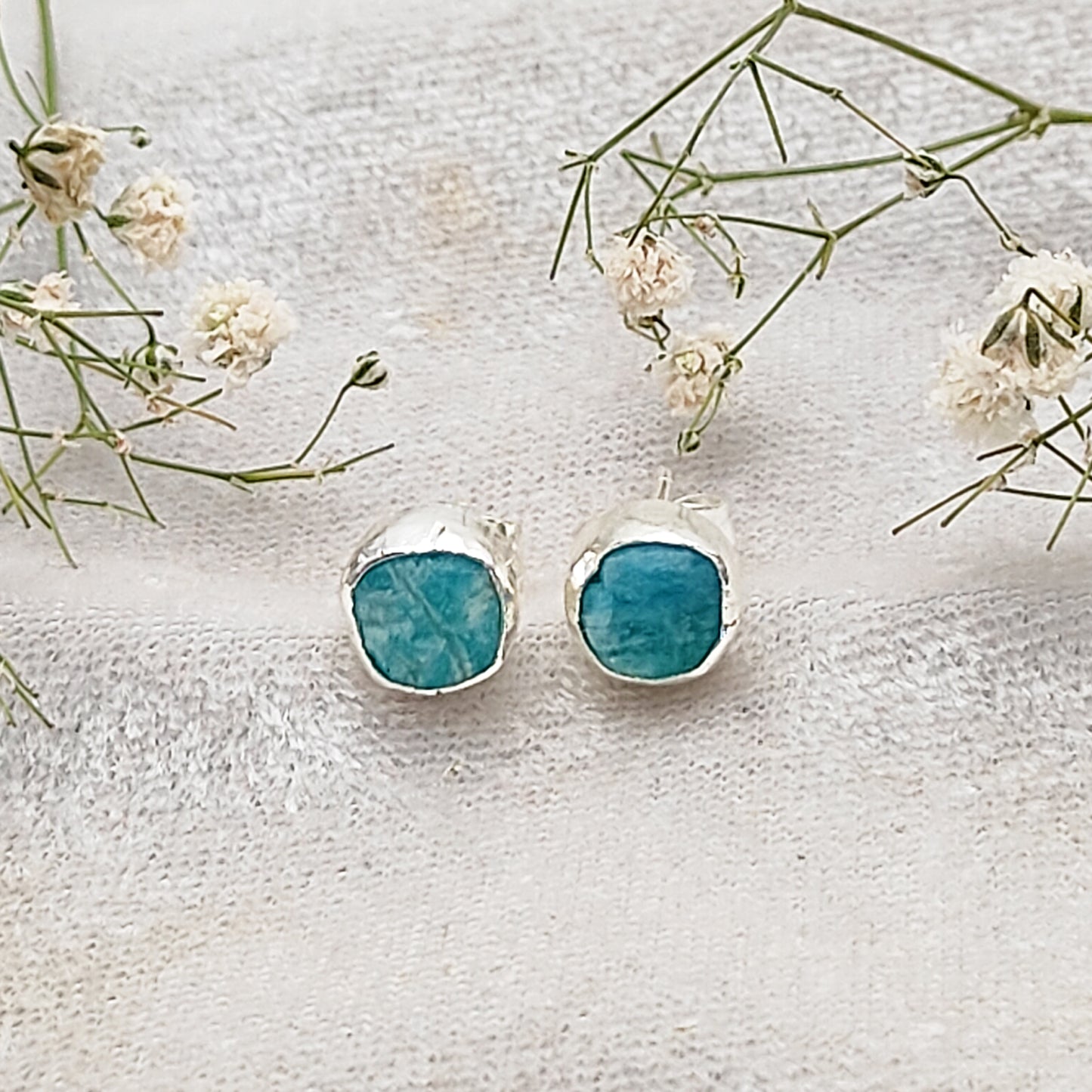 Handcrafted Raw Amazonite Stud Earrings Natural Uncut Gemstone Minimalist Jewelry for Her- Selling Per Pair
