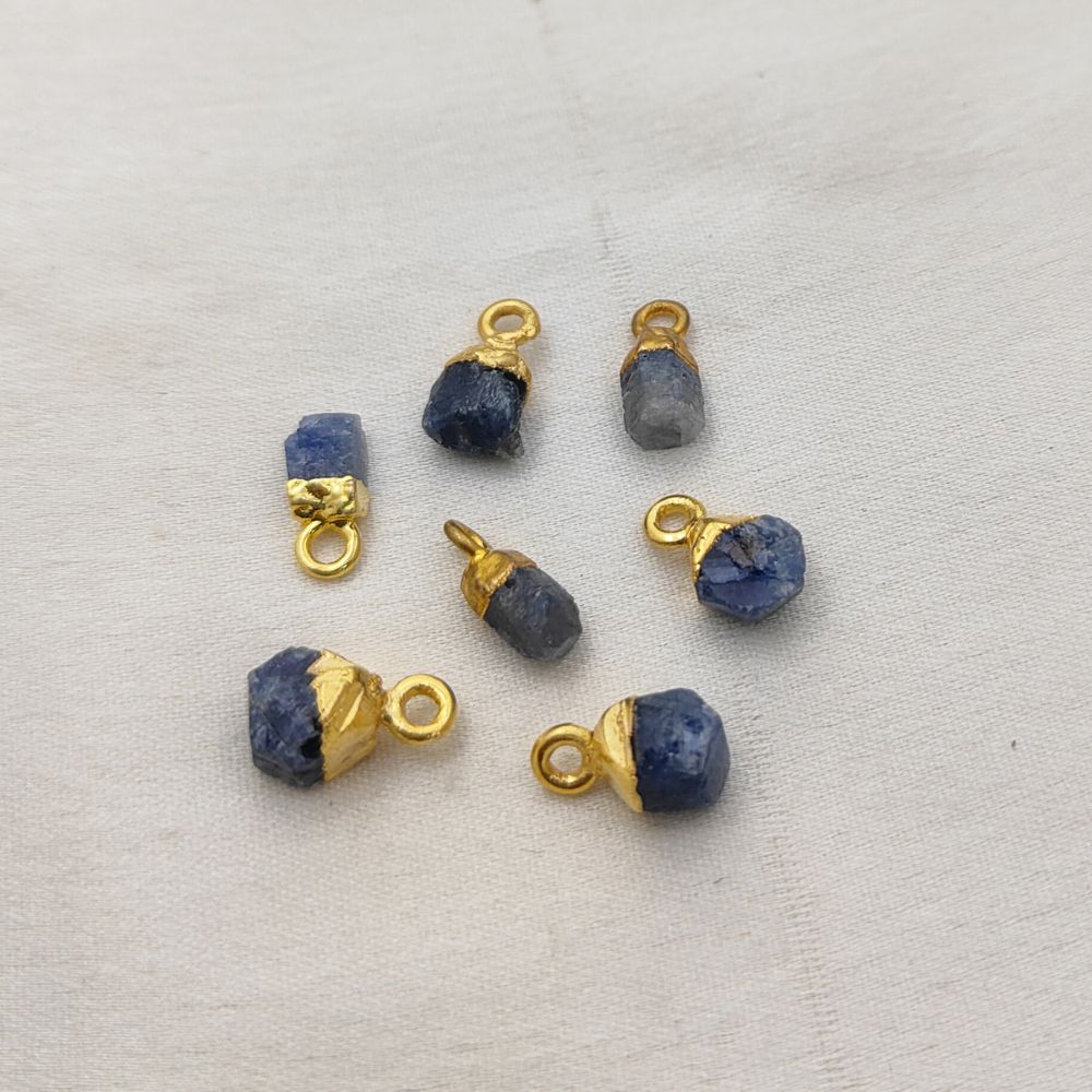 Handcrafted Raw Blue Sapphire Pendant Gold Electroplated Cap September Birthstone Charm for Boho Jewelry- Selling Per Piece