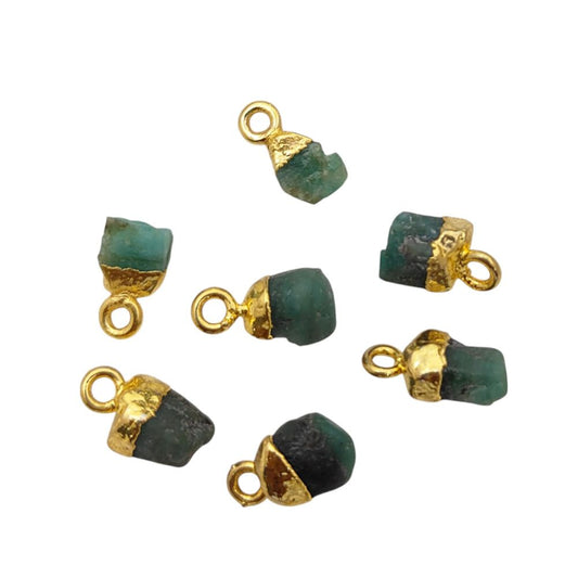 Natural Emerald Crystal Pendant Gold Electroplated Cap Raw Stone for Spiritual Jewelry- Selling Per Piece
