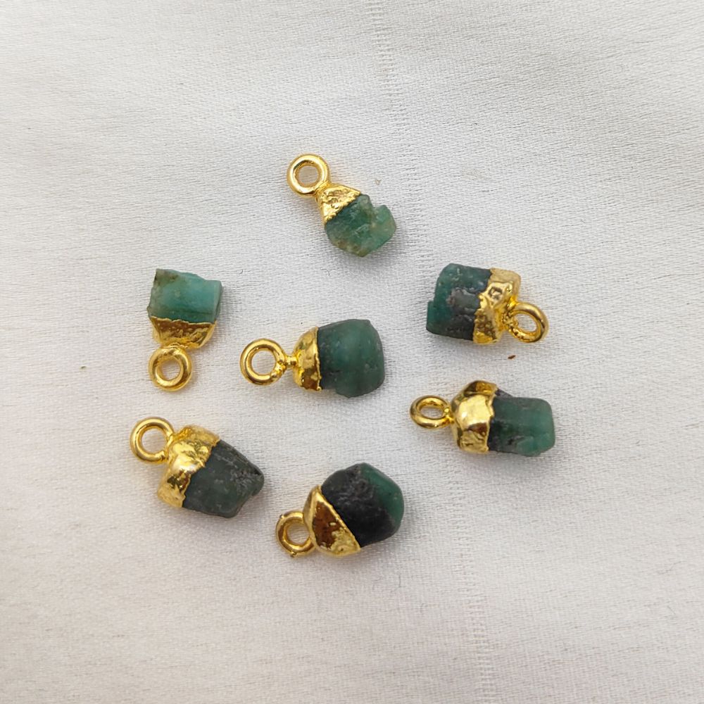 Natural Emerald Crystal Pendant Gold Electroplated Cap Raw Stone for Spiritual Jewelry- Selling Per Piece