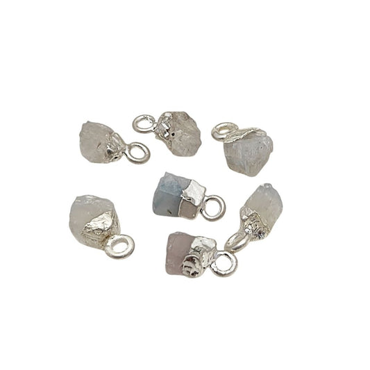 Handcrafted Raw Rainbow Moonstone Pendant Silver Electroplated Cap Crystal Charm for DIY- Selling Per Piece