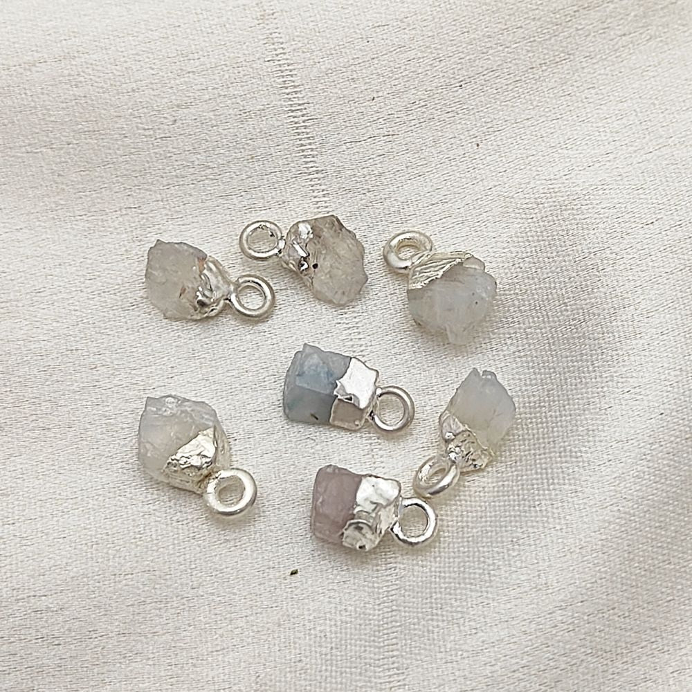 Handcrafted Raw Rainbow Moonstone Pendant Silver Electroplated Cap Crystal Charm for DIY- Selling Per Piece