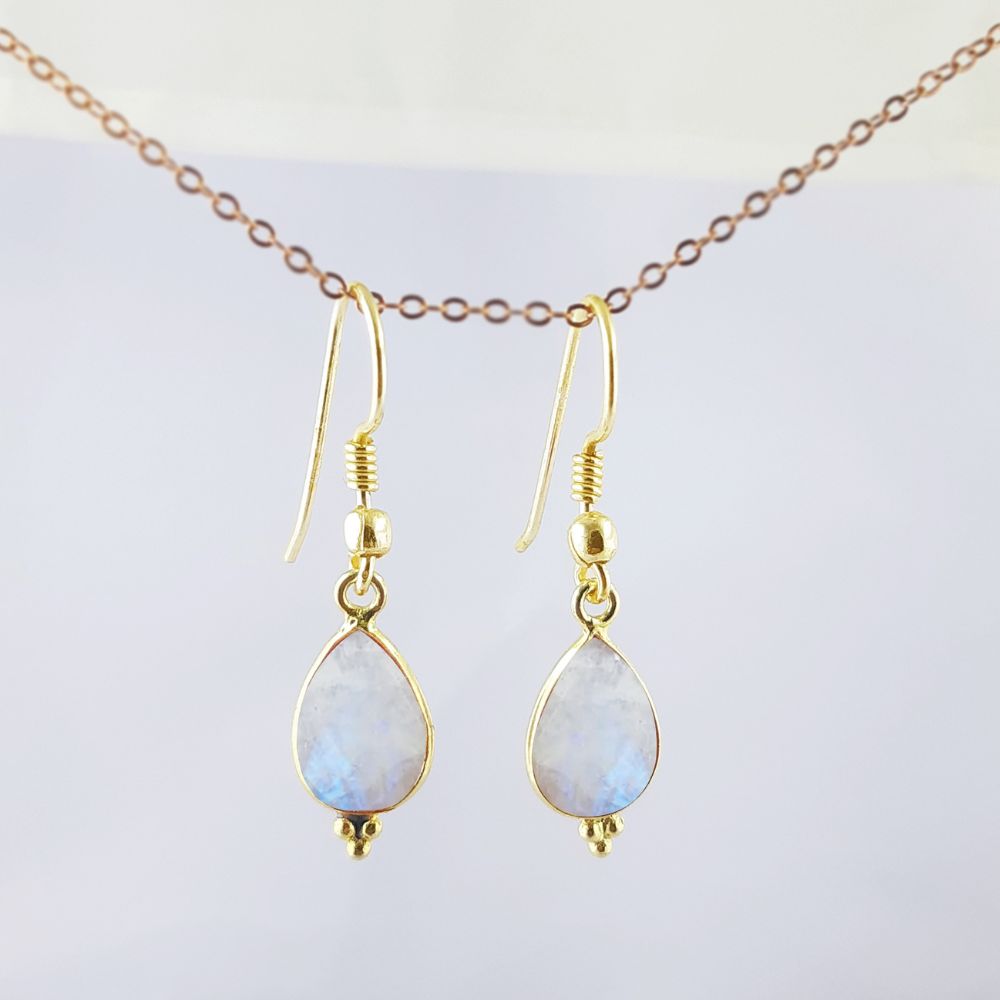 Gold Plated Rainbow Moonstone Earrings – Chic & Stylish Handmade Jewelry Gift