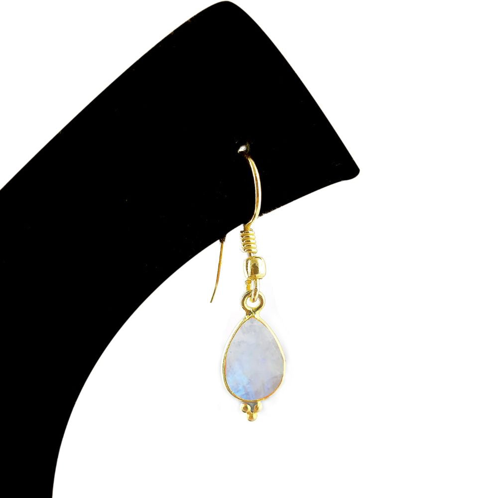 Handcrafted 12x8mm Rainbow Moonstone Dangle Earrings Gold Plated Jewelry for Special Occasions- Selling Per Pair
