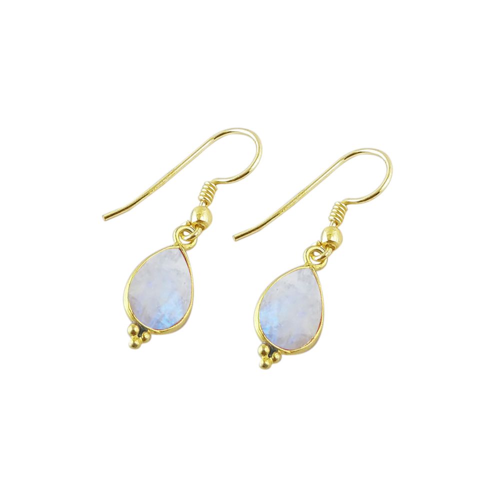 Handmade Rainbow Moonstone Teardrop Earrings – 12x8mm Gold Plated Jewelry
