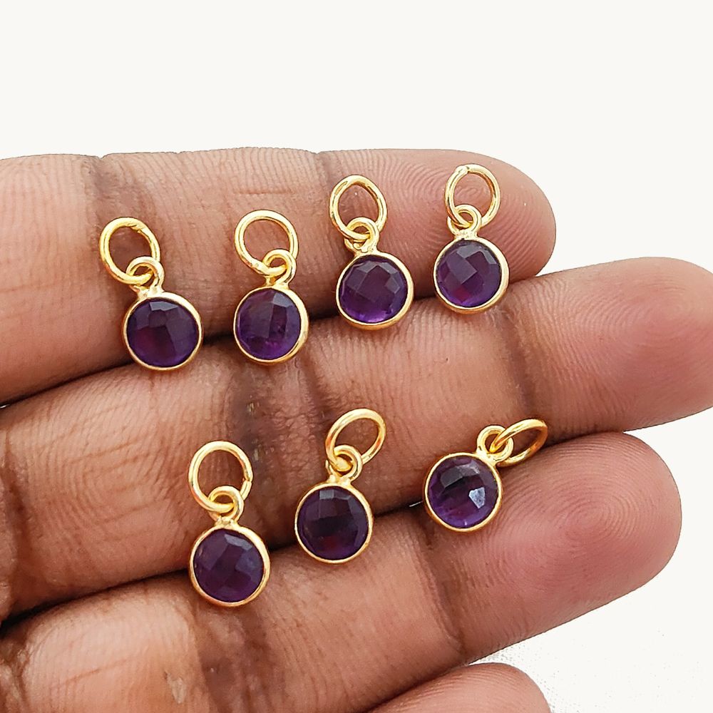 Handcrafted Amethyst Pendant 6mm Faceted Round Gemstone Birthstone Charm in Gold Vermeil & Sterling Silver- Selling Per Piece