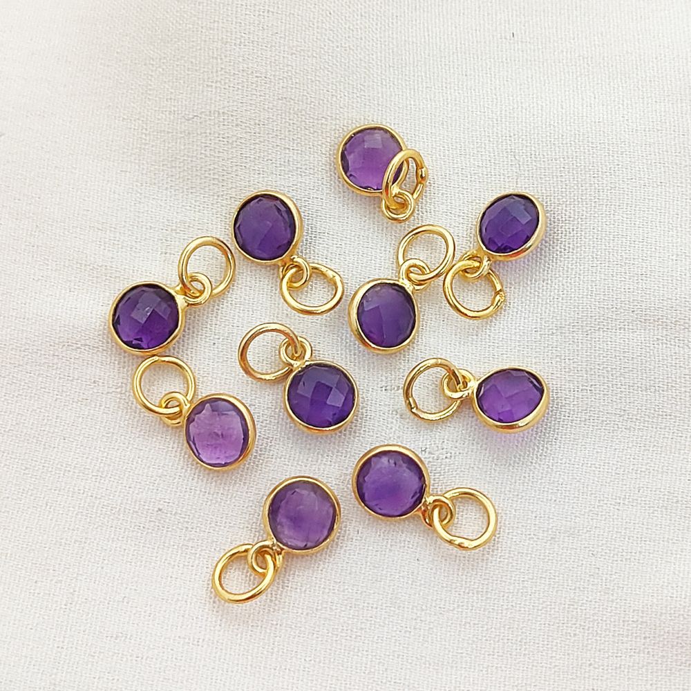 Handcrafted Amethyst Pendant 6mm Faceted Round Gemstone Birthstone Charm in Gold Vermeil & Sterling Silver- Selling Per Piece