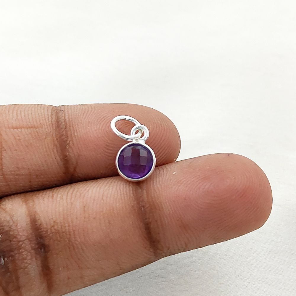 Handcrafted Amethyst Pendant 6mm Faceted Round Gemstone Birthstone Charm in Gold Vermeil & Sterling Silver- Selling Per Piece