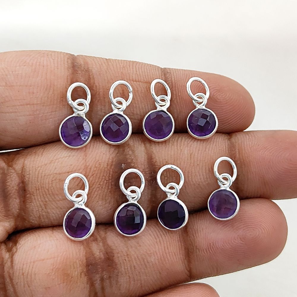 Handcrafted Amethyst Pendant 6mm Faceted Round Gemstone Birthstone Charm in Gold Vermeil & Sterling Silver- Selling Per Piece