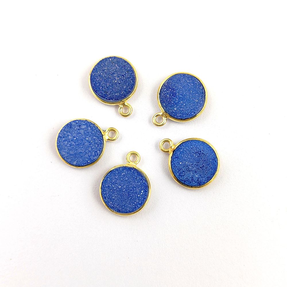 Green & Blue Druzy Round Gemstone Pendant Handcrafted Gold Plated Charm for DIY Jewelry- Selling Per Piece