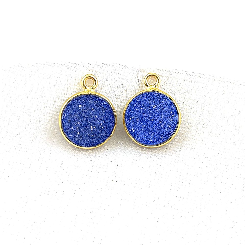 Green & Blue Druzy Round Gemstone Pendant Handcrafted Gold Plated Charm for DIY Jewelry- Selling Per Piece