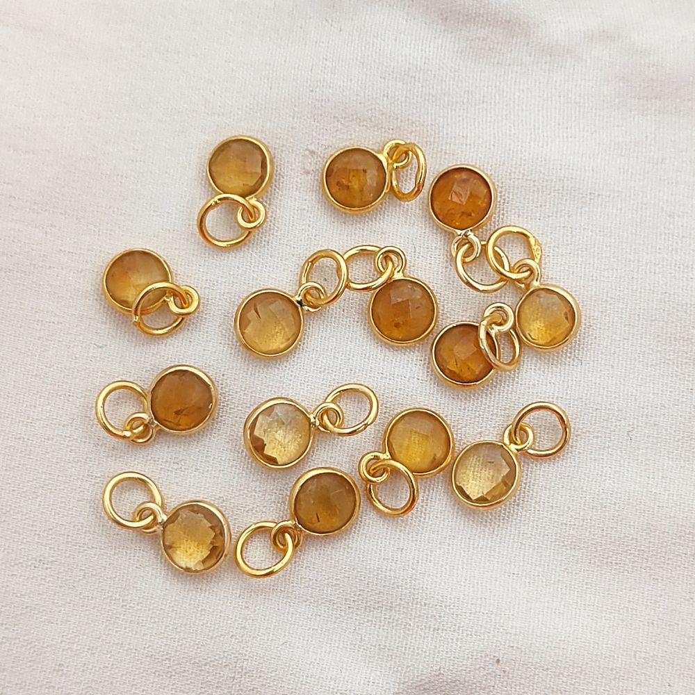 Handcrafted Citrine Pendant 6mm Faceted Round November Birthstone Gemstone Necklace Charm in Gold Vermeil & Sterling Silver- Selling Per Piece