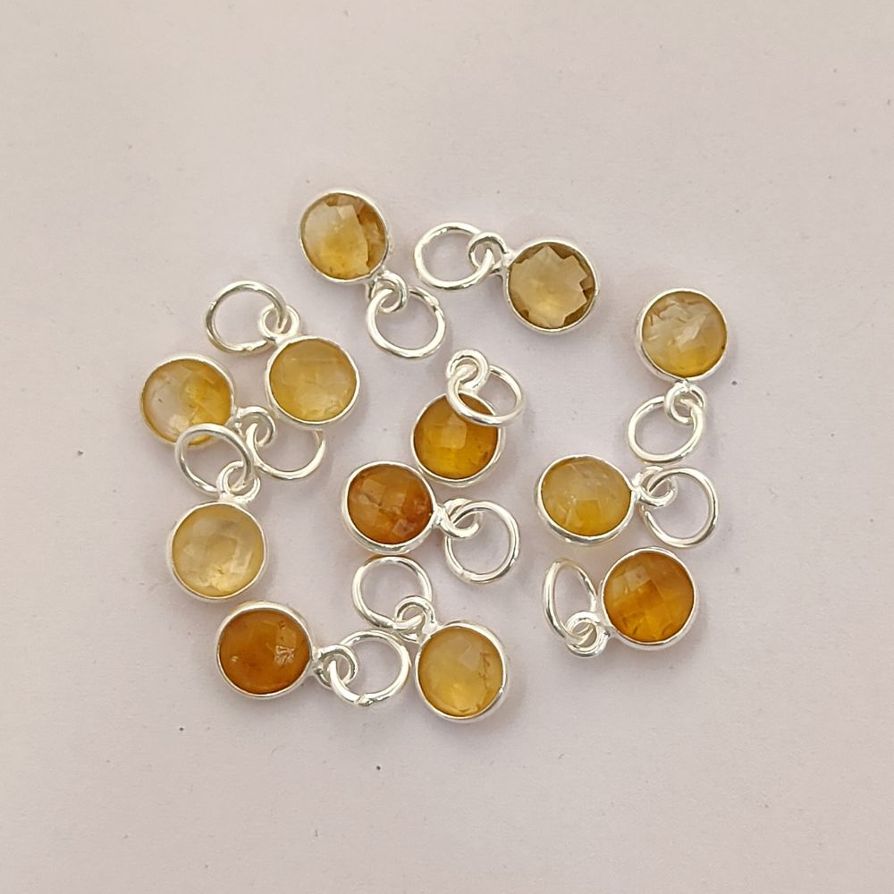 Handcrafted Citrine Pendant 6mm Faceted Round November Birthstone Gemstone Necklace Charm in Gold Vermeil & Sterling Silver- Selling Per Piece