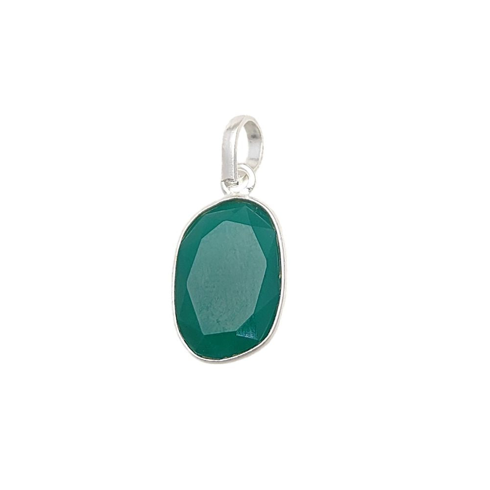 Handcrafted Emerald Gemstone Pendant Uneven Shape Gold/Silver Plated Necklace Charm