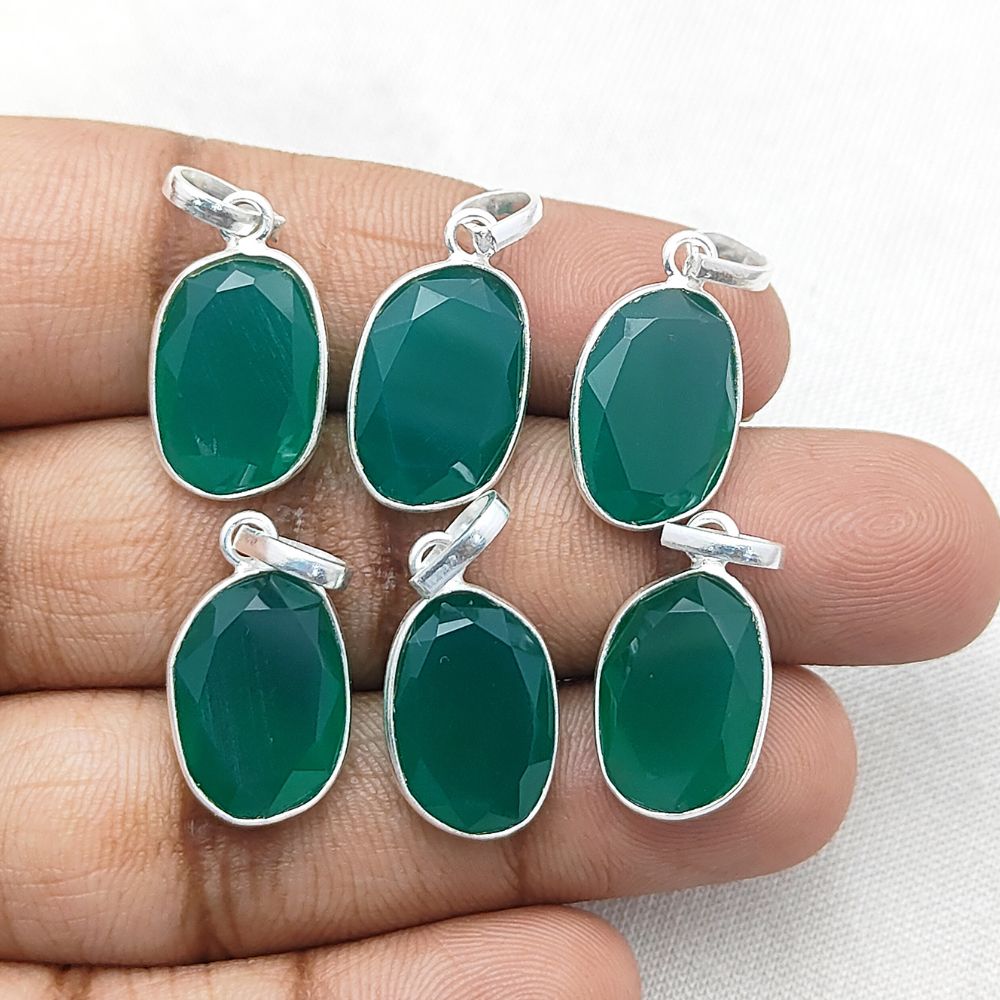 Handcrafted Emerald Gemstone Pendant Uneven Shape Gold/Silver Plated Necklace Charm
