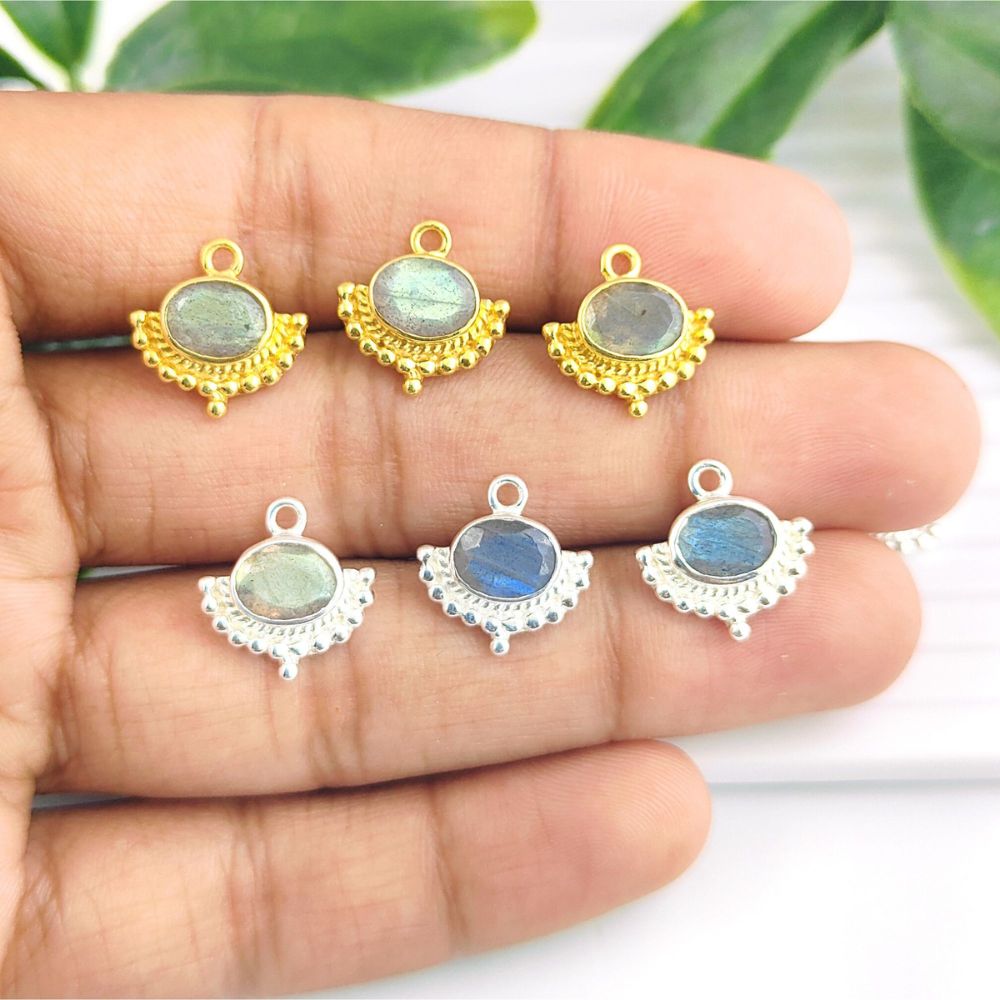 Gold Plated Sterling Silver Handmade Necklace Blue Fire Labradorite Gemstone Pendant Dainty Jewelry for Gift- Selling Per Piece