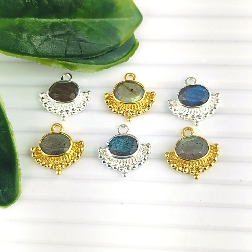 Gold Plated Sterling Silver Handmade Necklace Blue Fire Labradorite Gemstone Pendant Dainty Jewelry for Gift- Selling Per Piece