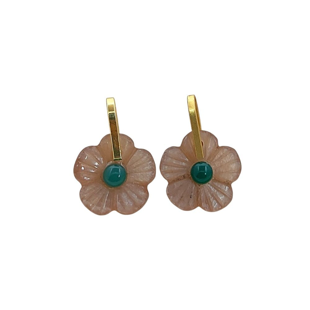 Handmade Carved Flower Gemstone Pendant Gold Plated Sterling Silver Healing Crystal Charm- Selling Per Piece