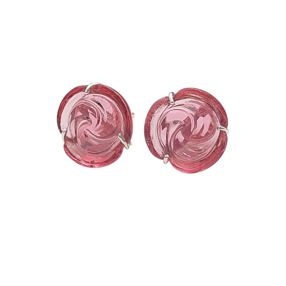 Handmade Pink Quartz Stud Earring – Delicate Rose Flower in 925 Sterling Silver (Single Earring)