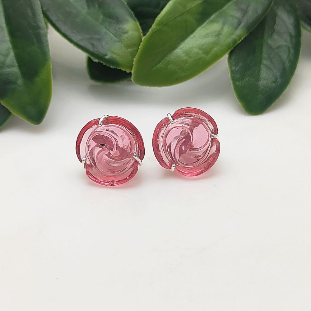 Handcrafted Pink Quartz Rose Stud Earrings in 925 Sterling Silver Delicate Floral Design Perfect Gift- Selling Per Pair