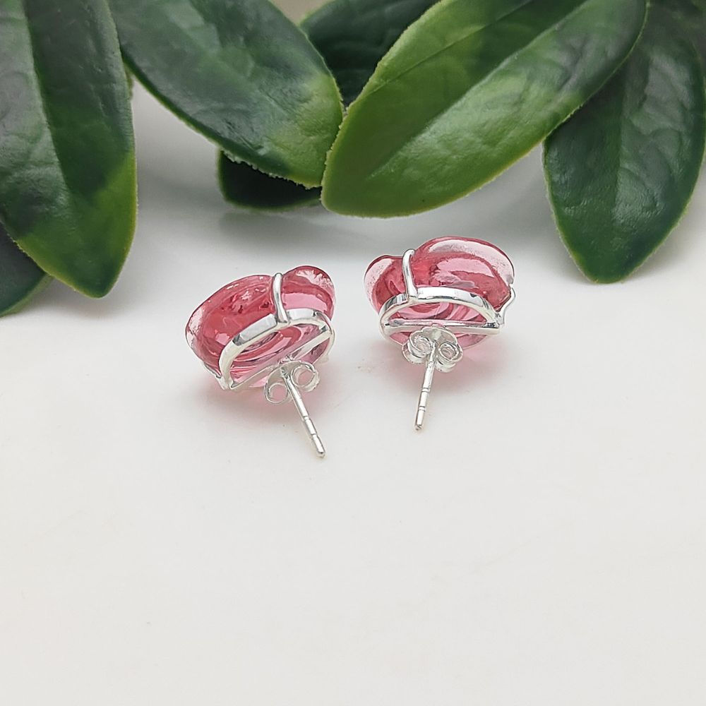 Romantic Pink Quartz Stud – Handcrafted Rose Earring in 925 Silver, Sold Individually