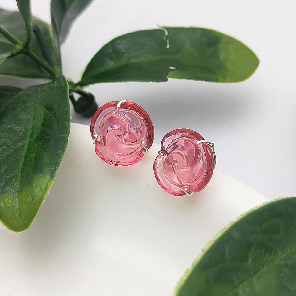 Single Pink Quartz Rose Stud Earring – Handmade in Sterling Silver, Floral Jewelry Gift