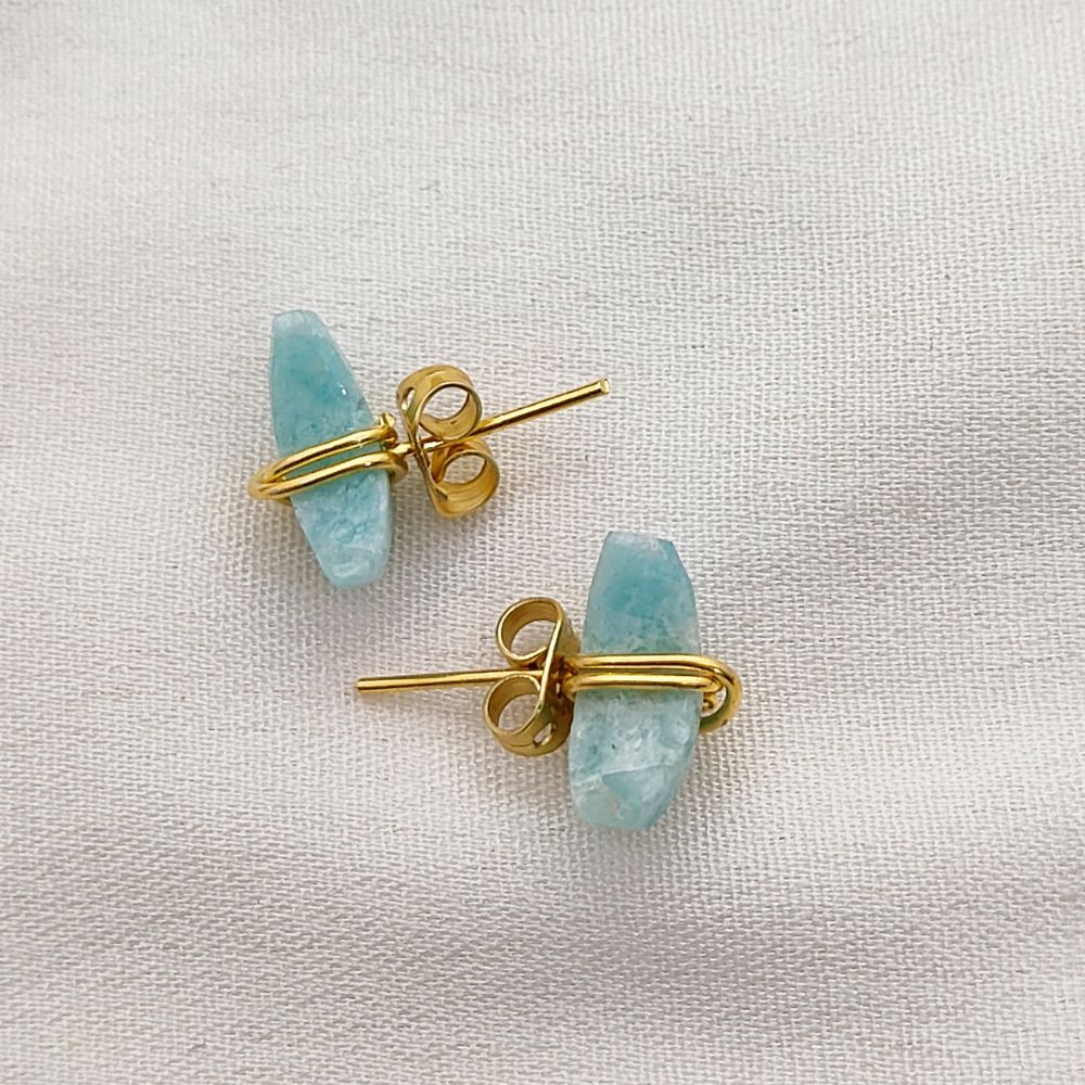 Handmade Amazonite Crescent Stud Earrings in Gold Plated Sterling Silver Dainty Half Moon Jewelry Gift for Women- Selling Per Piece