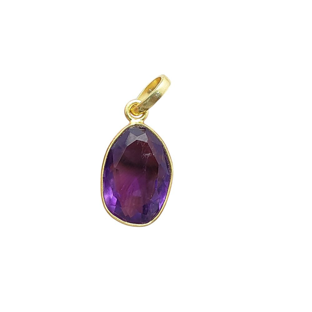 Handmade Amethyst Gemstone Pendant Unique Uneven Shape Gold/Silver Plated Charm