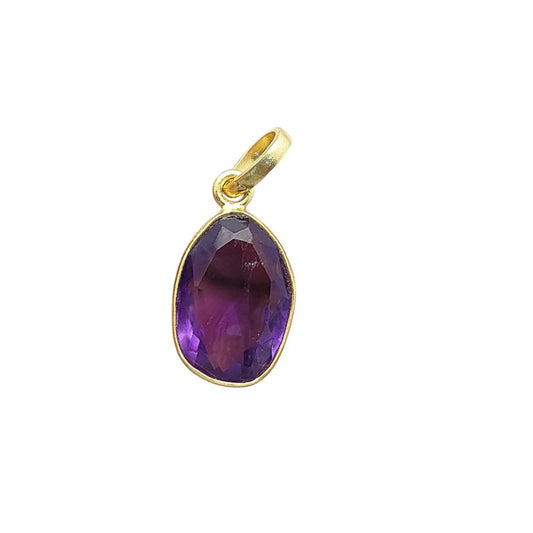 Handmade Amethyst Gemstone Pendant Unique Uneven Shape Gold/Silver Plated Charm