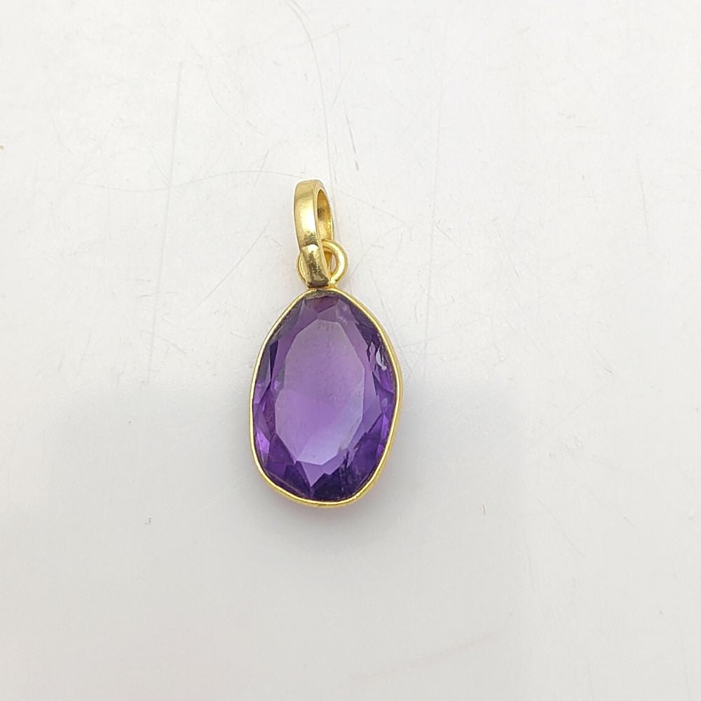 Handmade Amethyst Gemstone Pendant Unique Uneven Shape Gold/Silver Plated Charm