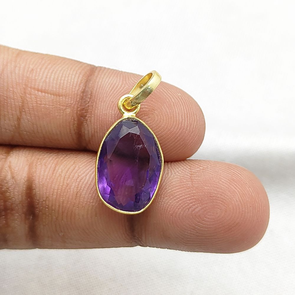 Handmade Amethyst Gemstone Pendant Unique Uneven Shape Gold/Silver Plated Charm