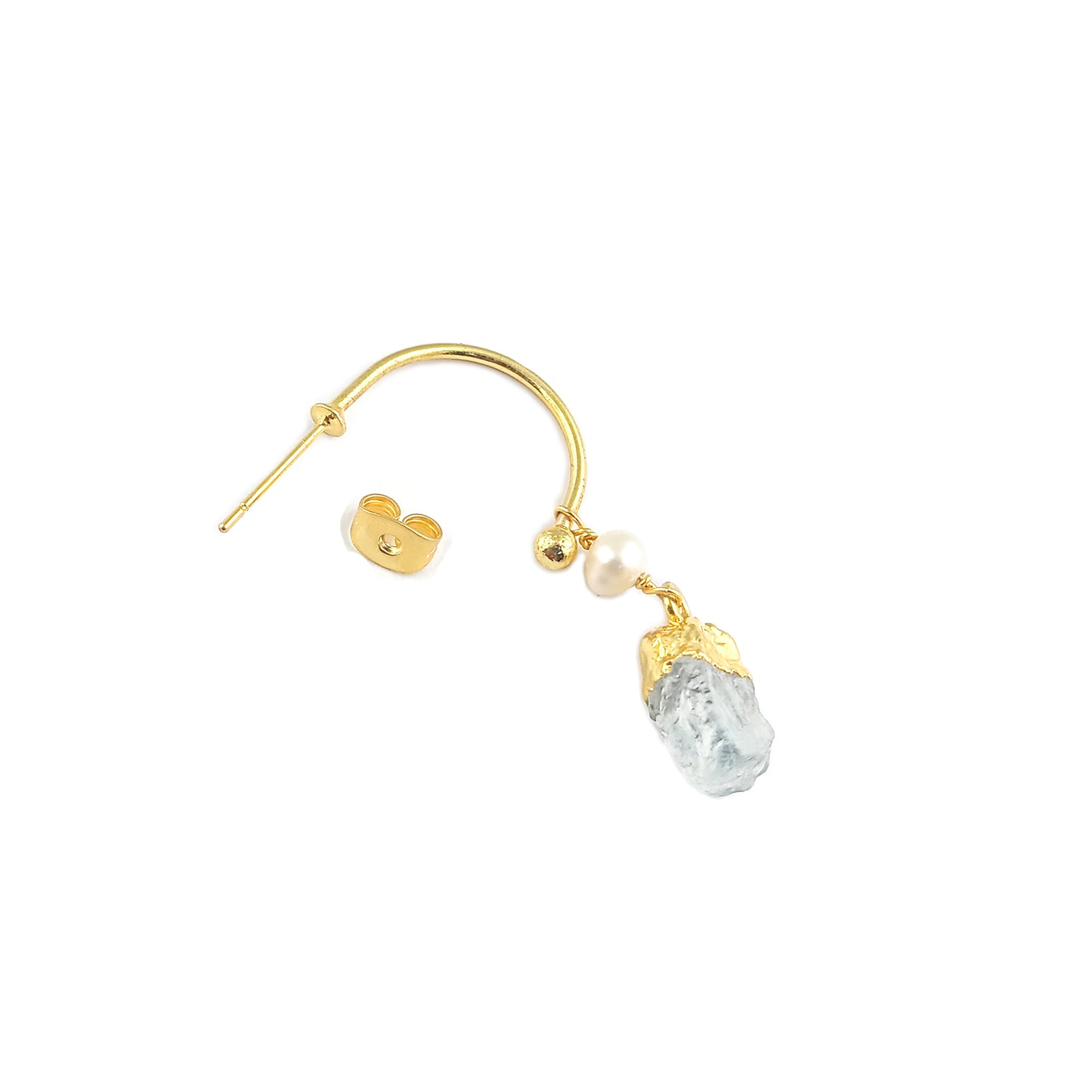Aquamarine and Pearl Hoop Earrings Dainty 925 Sterling Silver March Birthstone Jewelry- Selling Per Pair