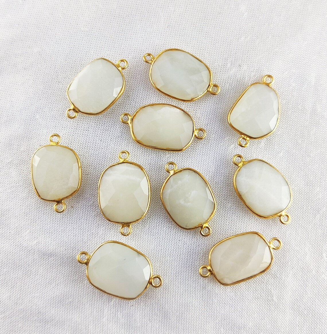 White Moonstone Free Form Bezel Connector 12–15mm, Perfect DIY Gemstone Component for Necklaces and Bracelets- Selling Per Piece