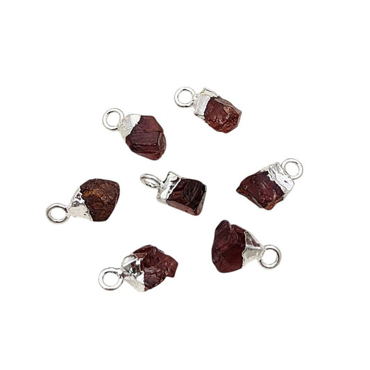 Handmade Garnet Birthstone Pendant Natural Raw Crystal with Silver Electroplated Finish Cap Healing Energy Jewelry- Selling Per Piece