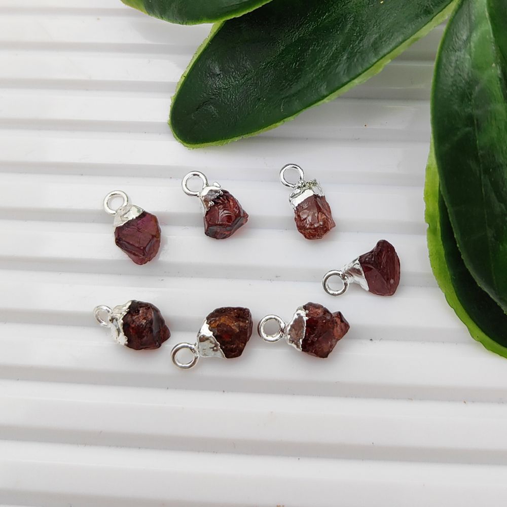 Handmade Garnet Birthstone Pendant Natural Raw Crystal with Silver Electroplated Finish Cap Healing Energy Jewelry- Selling Per Piece