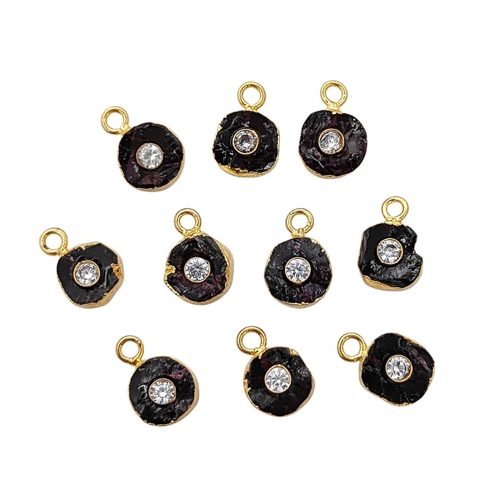 Handmade Garnet Birthstone Pendant Raw 8-10mm Rough Gemstone with 3mm CZ in Gold Finish- Selling Per Piece