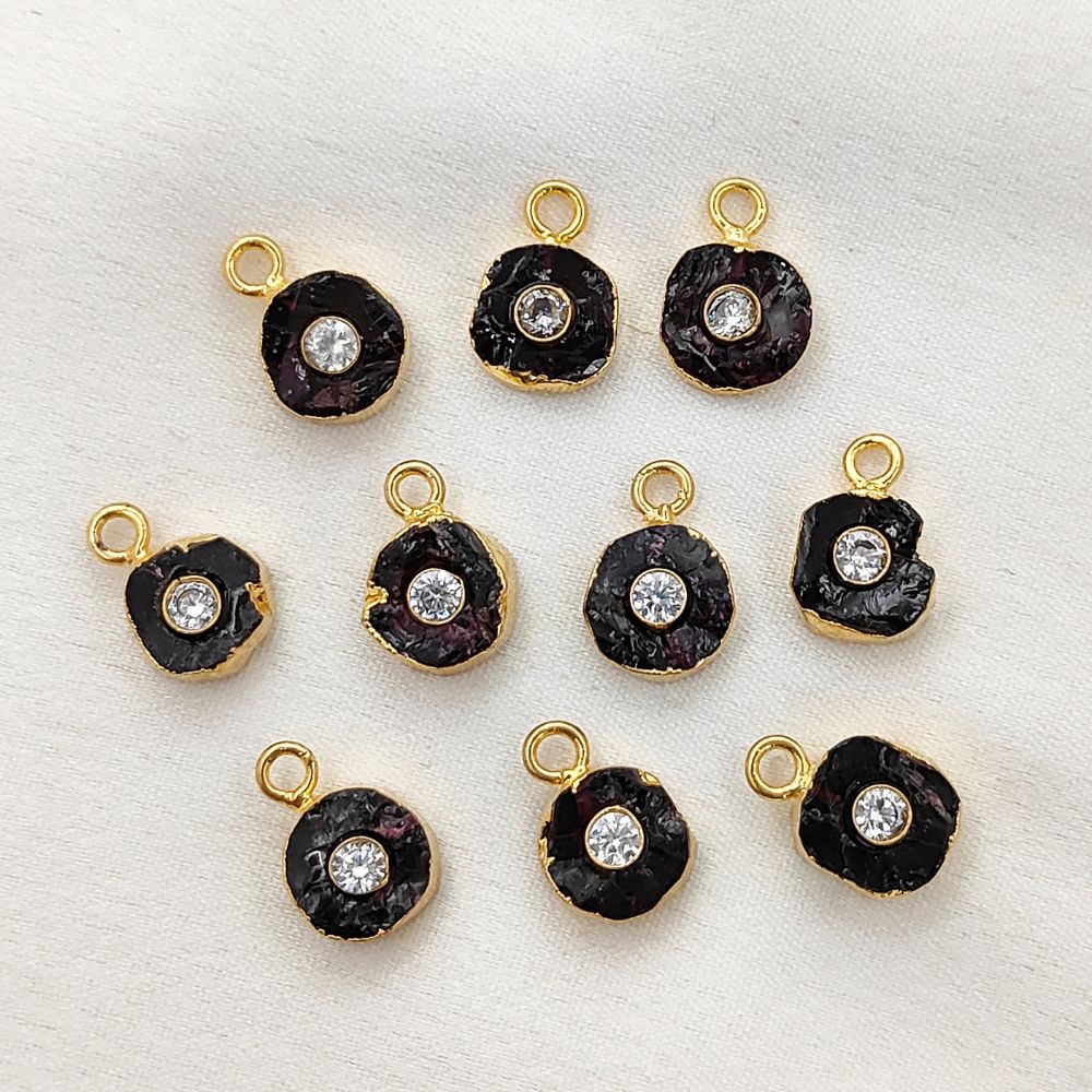 Handmade Garnet Birthstone Pendant Raw 8-10mm Rough Gemstone with 3mm CZ in Gold Finish- Selling Per Piece