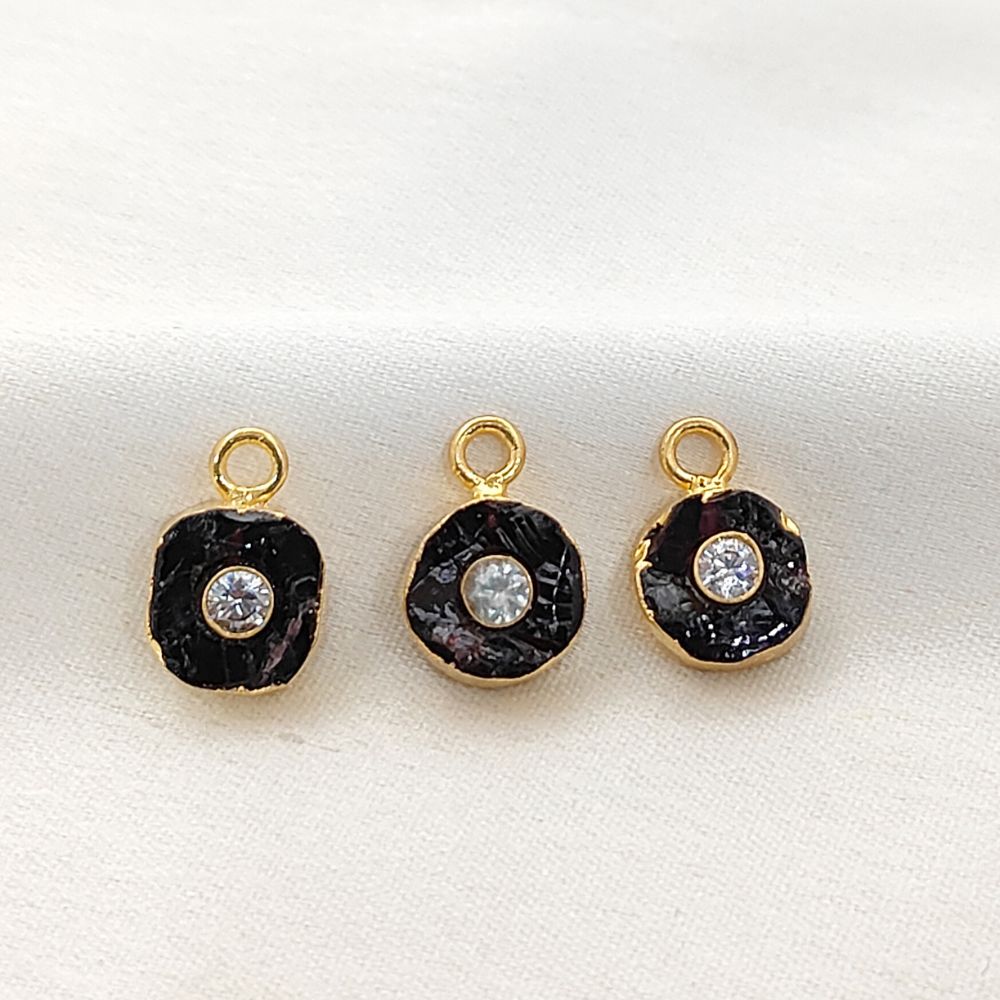 Handmade Garnet Birthstone Pendant Raw 8-10mm Rough Gemstone with 3mm CZ in Gold Finish- Selling Per Piece