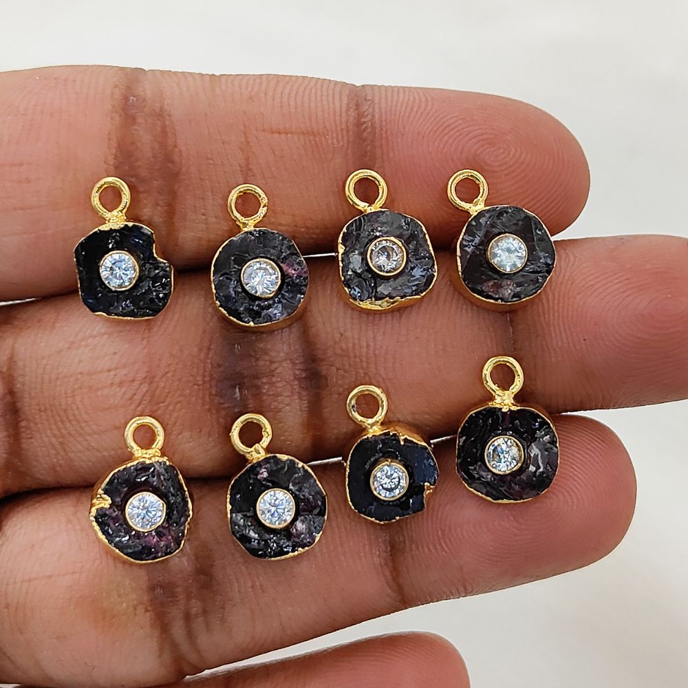 Handmade Garnet Birthstone Pendant Raw 8-10mm Rough Gemstone with 3mm CZ in Gold Finish- Selling Per Piece