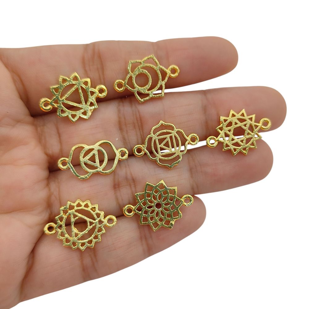 Handmade Gold & Silver 7 Chakra Charm Set Yoga Meditation Jewelry Connectors & DIY Findings- Selling According Variation